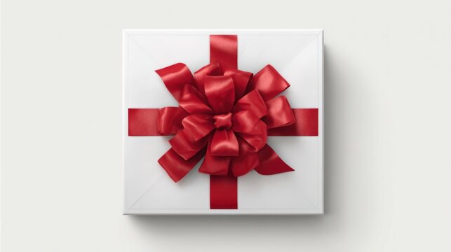 Top view of white box mockup with red bows on a transparent background