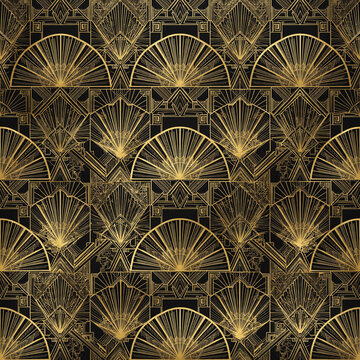 Gold and black art deco sunburst seamless pattern