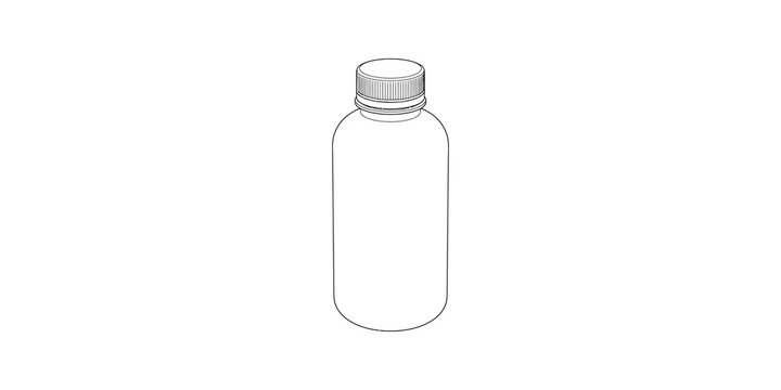 Small plastic bottle with screw cap for liquids on clear backdrop design.
