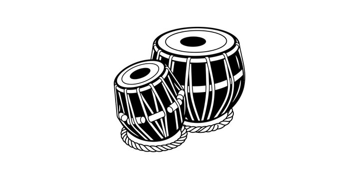 Traditional indian tabla drum instrument on transparent background.