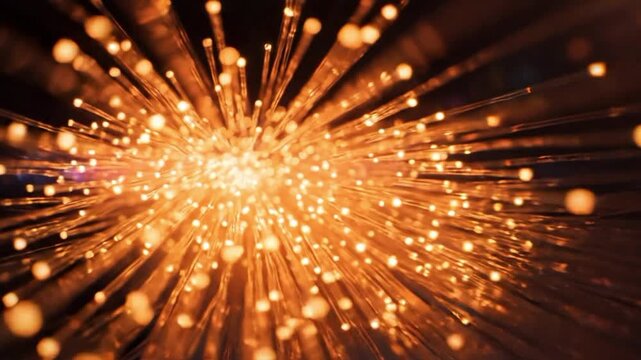 Abstract orange particles of optical fiber animation with light