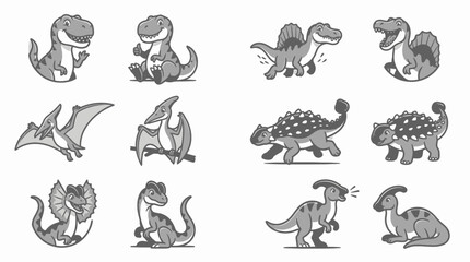 Cute Cartoon Dinosaurs Collection Isolated © Jokel