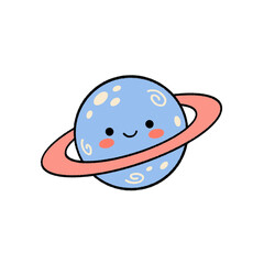 Cute kawaii planet with ring vector illustration isolated on white background © Hasnah