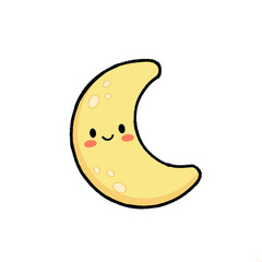Cute kawaii crescent moon character vector illustration isolated on white background © Hasnah