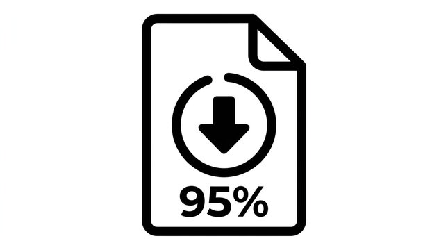 Black document icon with ninety five percent download symbol isolated