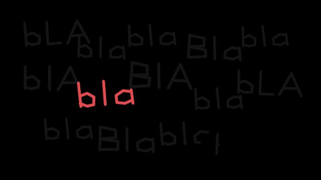 Hand written words bla bla bla scattered, meaningless talk and empty chatter concept, endless blah blah, animation
