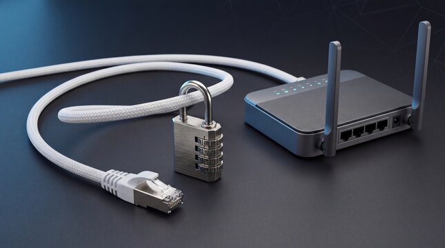 Network router security padlock with ethernet cable data protection