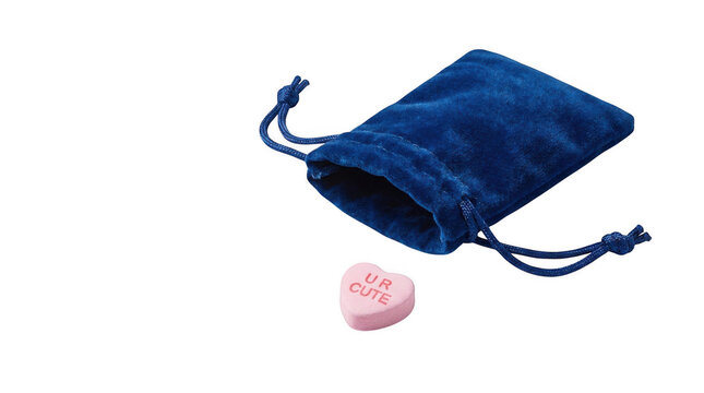 Blue Velvet Pouch With Ur Cute Conversation Heart Candy
