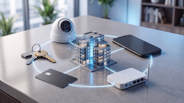 Smart home security system connected to building model and devices