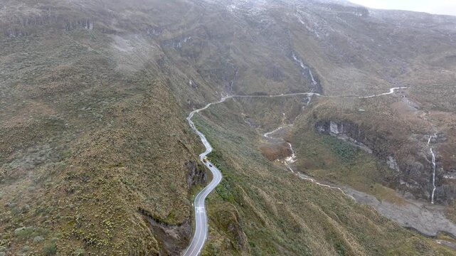 Nevado del Ruiz Snow Covered Volcano in the Colombian Andes. Establishing Shot. Aerial View.