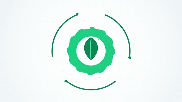 Circular Economy and Eco Friendly Concept Motion Graphic Animation Featuring Leaf Badge and Infinity Symbol