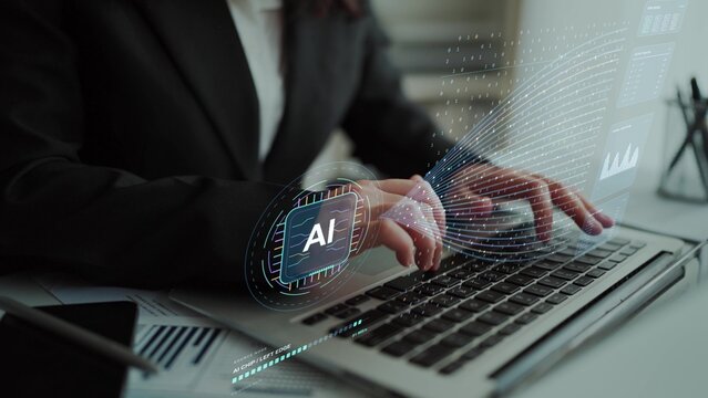 An AI processor connects binary data streams with edge nodes, illustrating how computing hardware handles information and distributes it through a network.