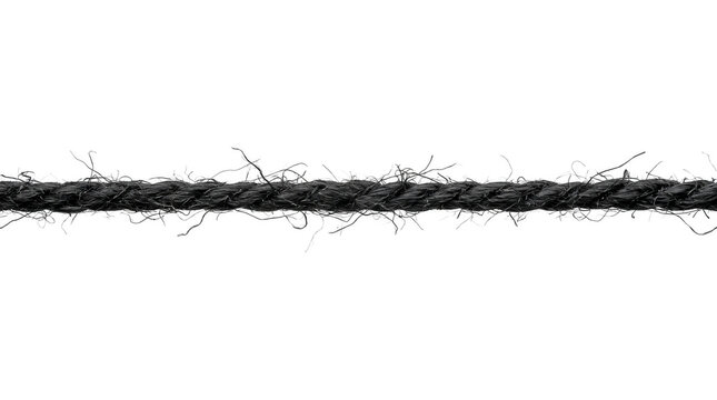 A piece of frayed black rope isolated on transparent background