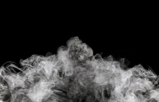 White smoke cloud rising on a black background, creating a dramatic atmospheric texture for overlays, cinematic visuals, photo compositing, posters, backgrounds, transitions, and creative design work.