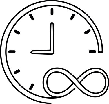 Infinite time concept clock with infinity symbol line art