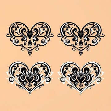 Four Ornamental Heart Designs on Peach Background