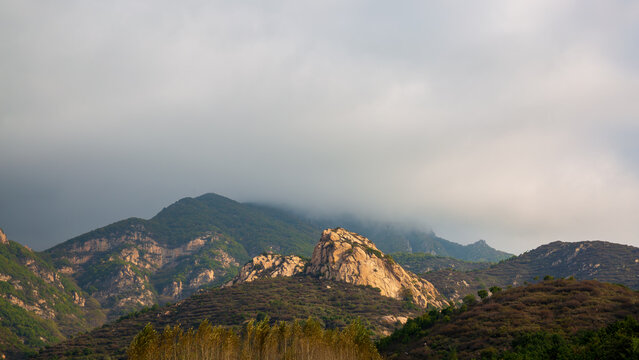 Misty scenery of Bailong Mountain in Lan County, Shanxi, China.