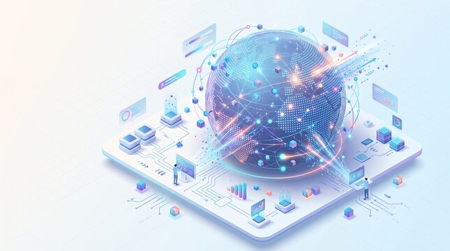 Digital globe with network nodes and data connections on a futuristic