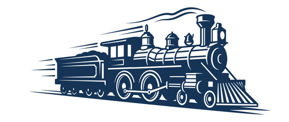 Vintage steam locomotive moving forward on white background. Classic train illustration. Vector illustration. © andhikanov