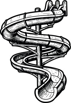 Detailed sketch of a tall twisting water slide structure