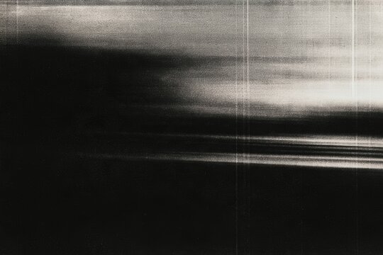 Abstract black and white image with horizontal streaks and a textured pattern, creating a moody, mysterious visual effect.
