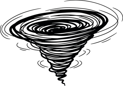 Dramatic hand drawn sketch of a powerful twisting tornado