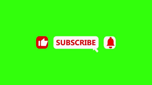 You tube subscribe button animation with notification bell and like on green screen 4k video 