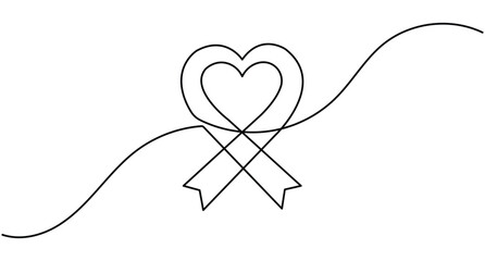 Fototapeta premium Heart awareness ribbon line art minimal love support symbol with continuous line and editable stroke