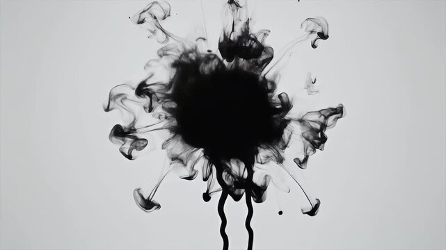 A triptych image showing the process of black ink dissolving and spreading in water, from a single drop to an expanding, swirling cloud.