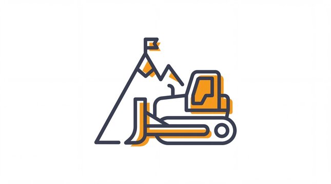 Bulldozer pushing towards a mountain peak with a flag, symbolizing progress and achievement.