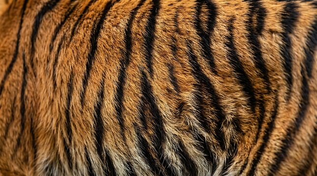 Close up view of orange and black tiger fur texture with natural