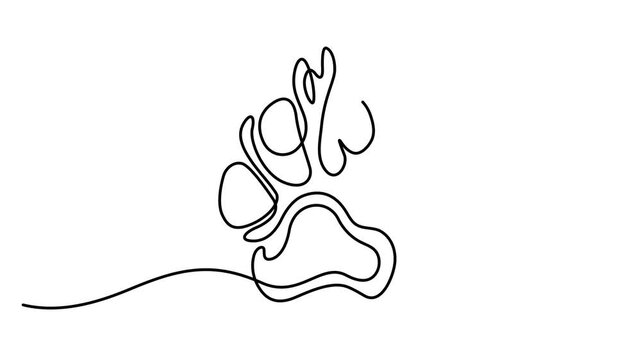 Animated self drawing of continuous line draw of Dog paw footprint continuous one line drawing animation, dog paw one line art, Full length one line animation. 4K