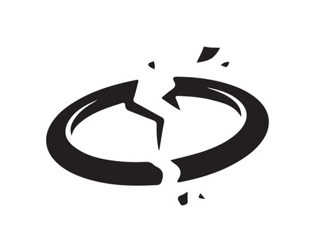 Broken black ring circle band cracked into pieces vector illustration with white background destroyed shattered fracture illustration abstract isolated