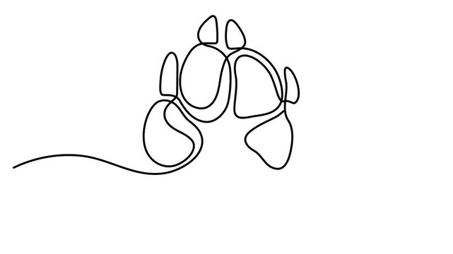 Animated self drawing of continuous line draw of Dog paw footprint continuous one line drawing animation, dog paw one line art, Full length one line animation. 4K