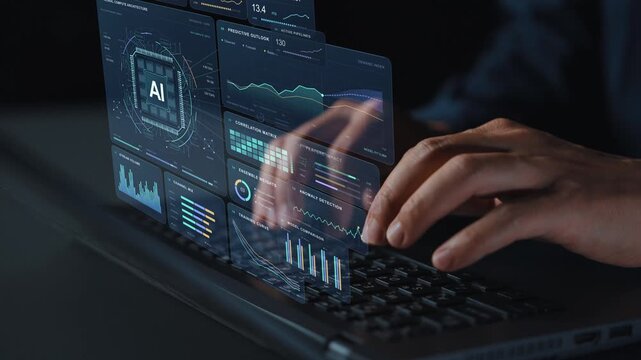 Model performance is examined through accuracy, precision and recall alongside forecasts, resource load and data quality in an integrated AI analysis workflow.