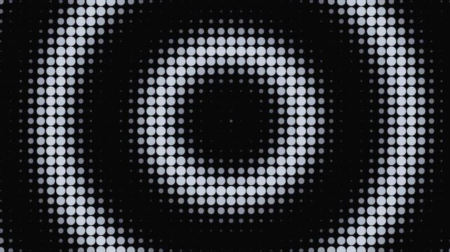 Abstract halftone dot rings in silver and black with ripple motion