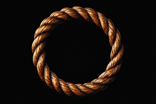 Detailed image of a circular rope frame against a black backdrop.