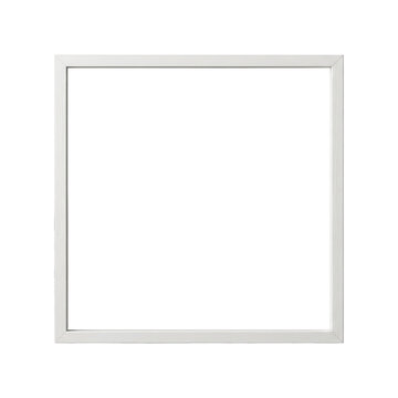 White frame featuring a square geometric layout is isolated against a plain transparent background surface.