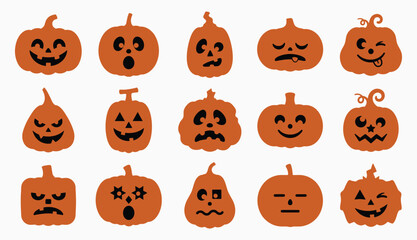 Obraz premium A collection of jack o lantern faces in this halloween design vector illustration set for seasonal holiday decoration