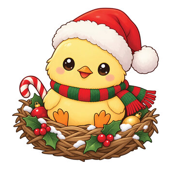 Cute Christmas Chick Wearing Santa Hat