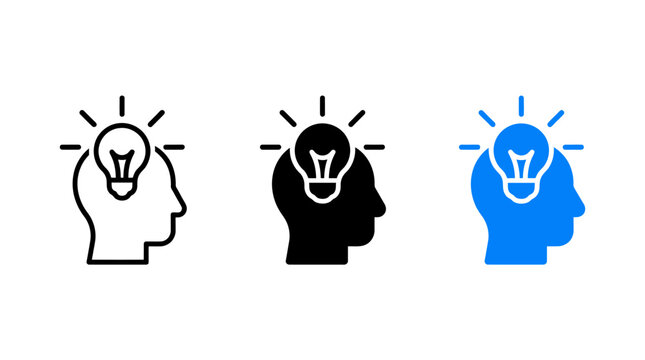 Positive thinking and creative mindset vector icon design set with lightbulb