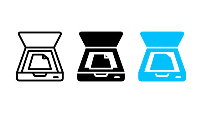 Scanner icon design variants set with document flat vector symbols and graphics