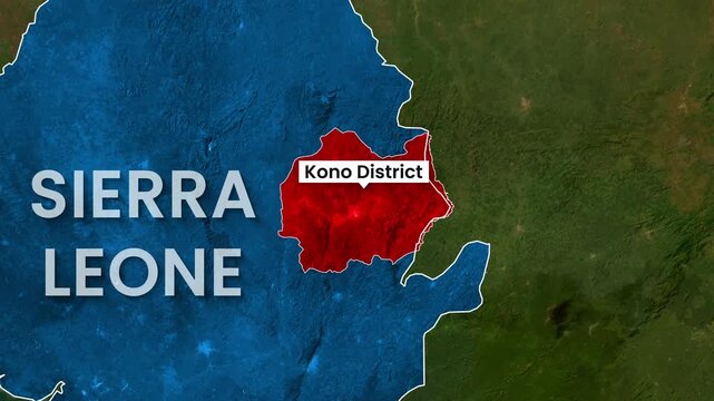 Kono District highlighted on map of Sierra Leone video footage