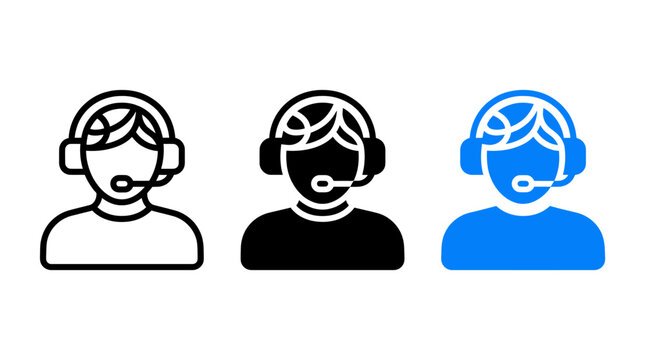 Support agent vector icon set featuring call center operators with headsets