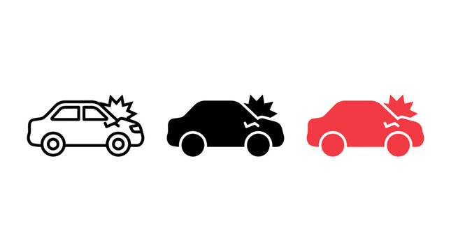 Car accident vehicle damage insurance claim icons set in flat vector illustration