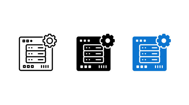 Virtual machine icon design set with server hardware and gear symbol illustration