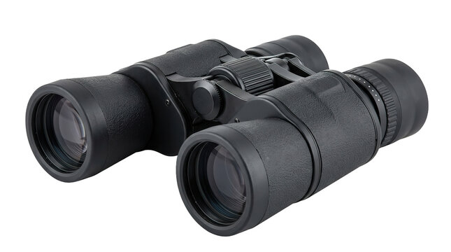 Close-up of black compact binoculars with ergonomic design
