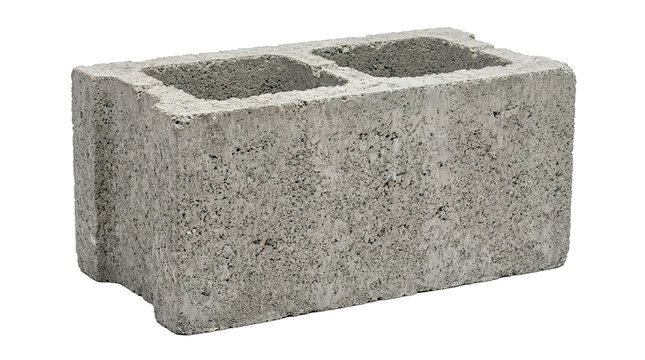 Concrete cinder block on black background showing texture and structure