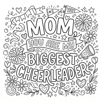 Black and white line art illustration featuring a motivational message about a mother figure