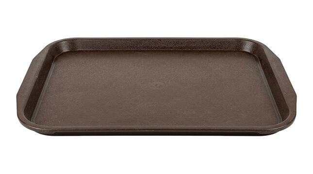 Rectangular brown plastic tray with raised edges on white background